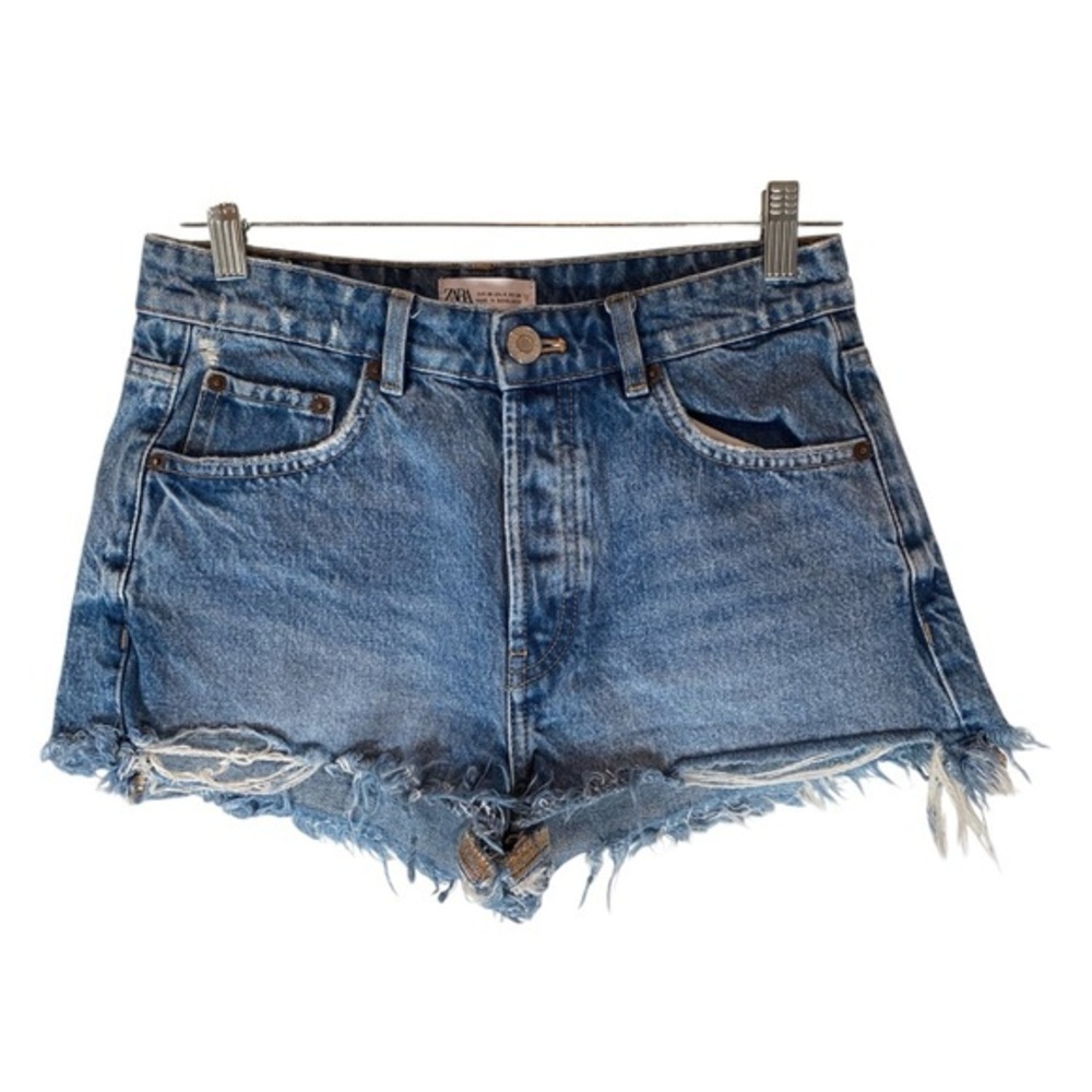 ZARA Jean Shorts Distressed Button Fly 4